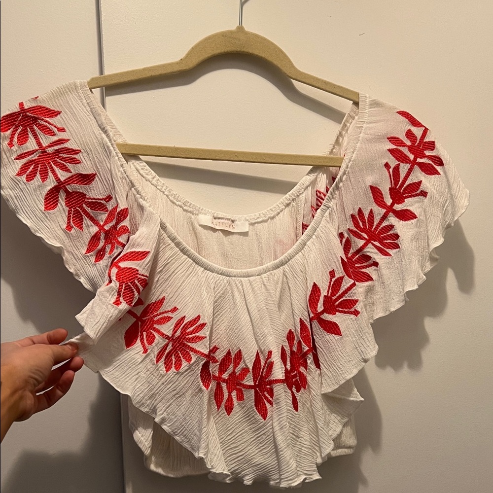 Kaitlyn Ivory Blouse with Scarlet Accents